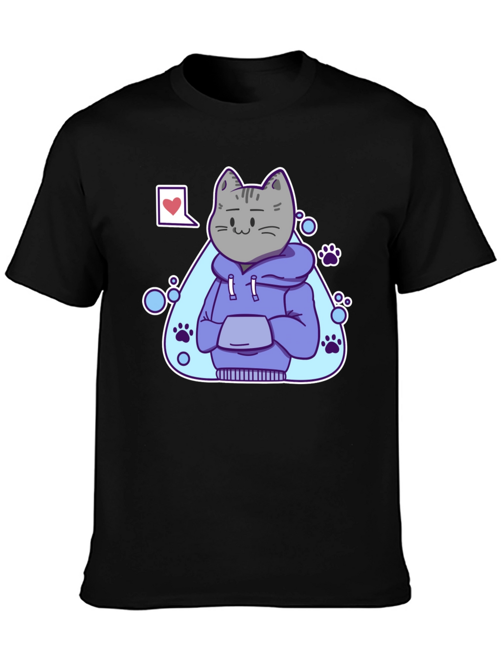 Cool Cat Hoodie Graphic Tee - Black T-Shirt