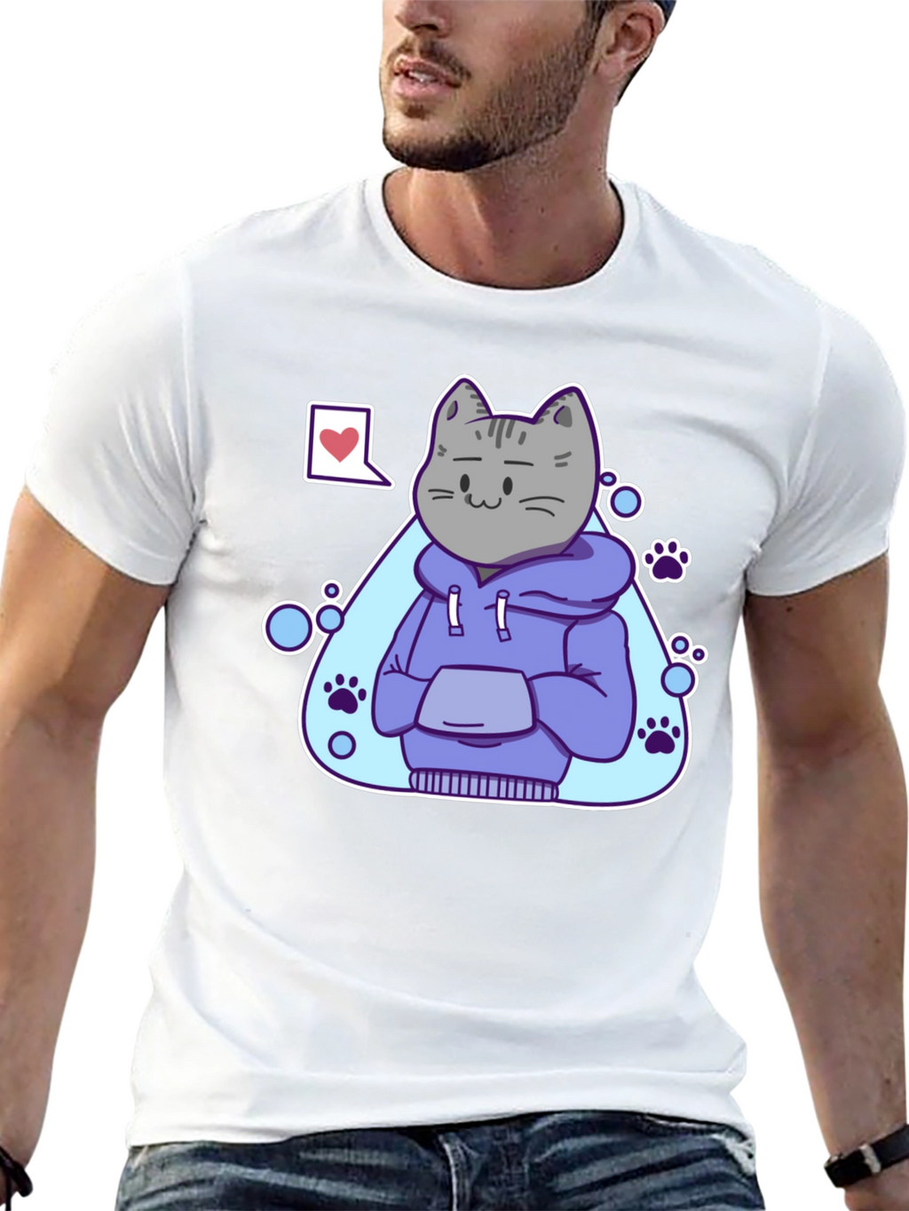 Cool Cat Hoodie Graphic Tee - Black T-Shirt