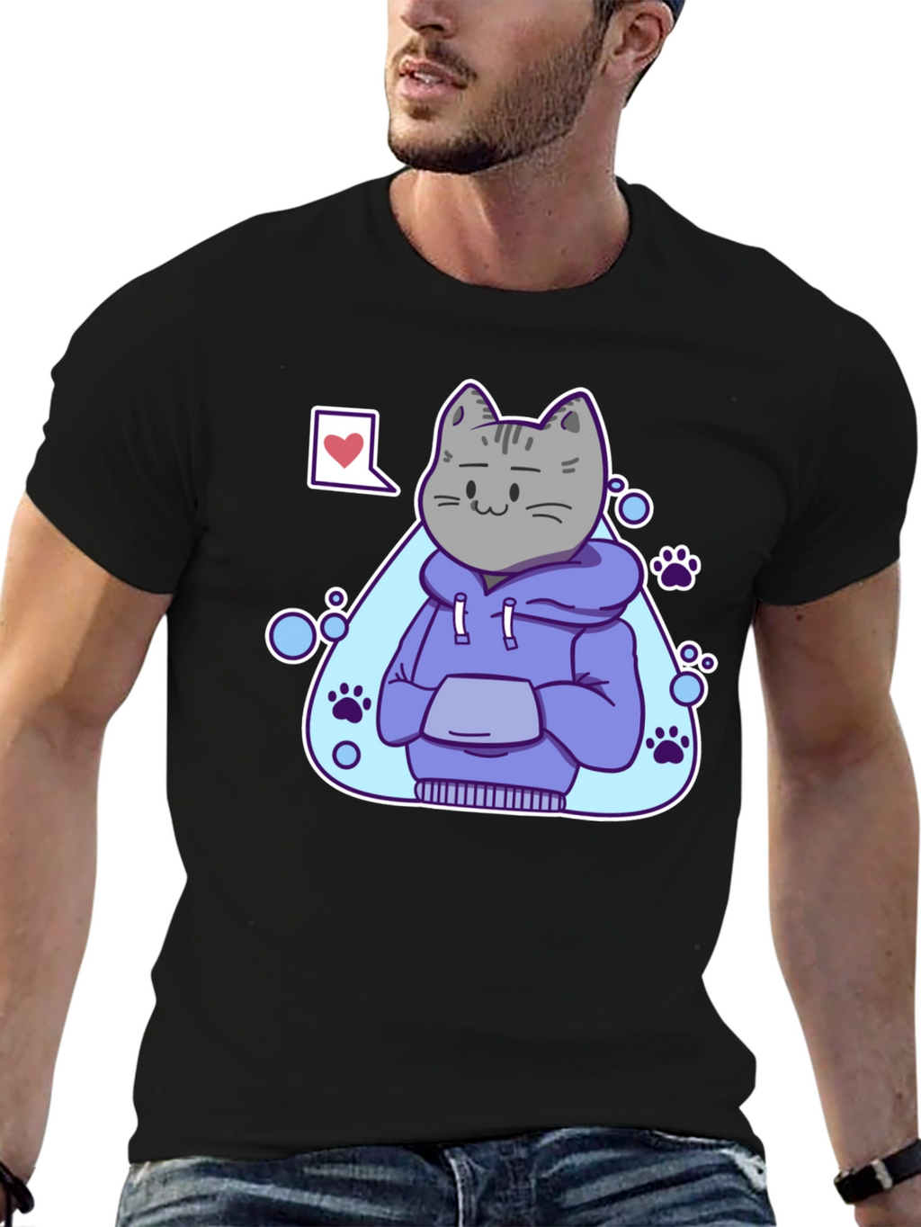 Cool Cat Hoodie Graphic Tee - Black T-Shirt