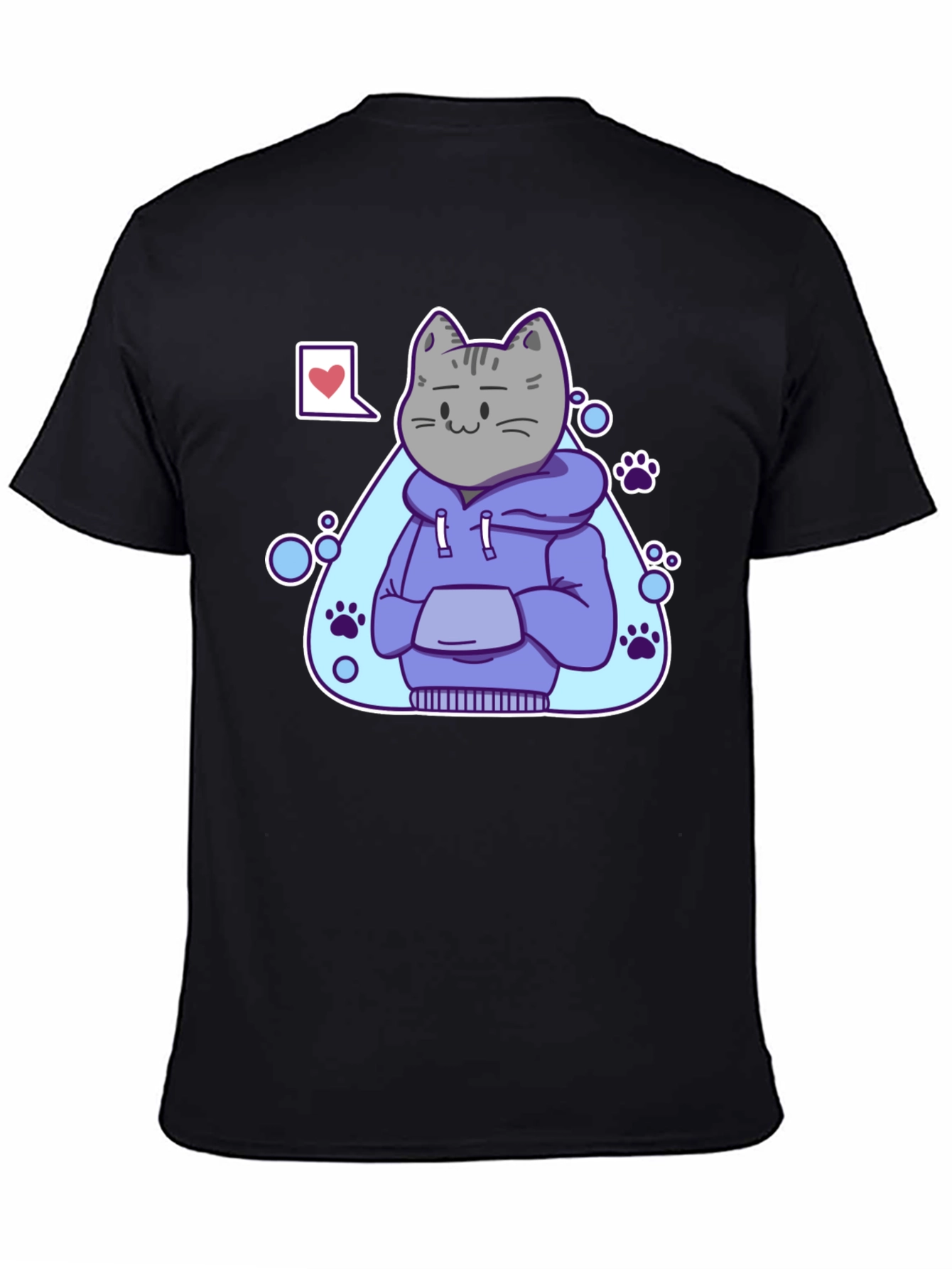 Cool Cat Hoodie Graphic Tee - Black T-Shirt