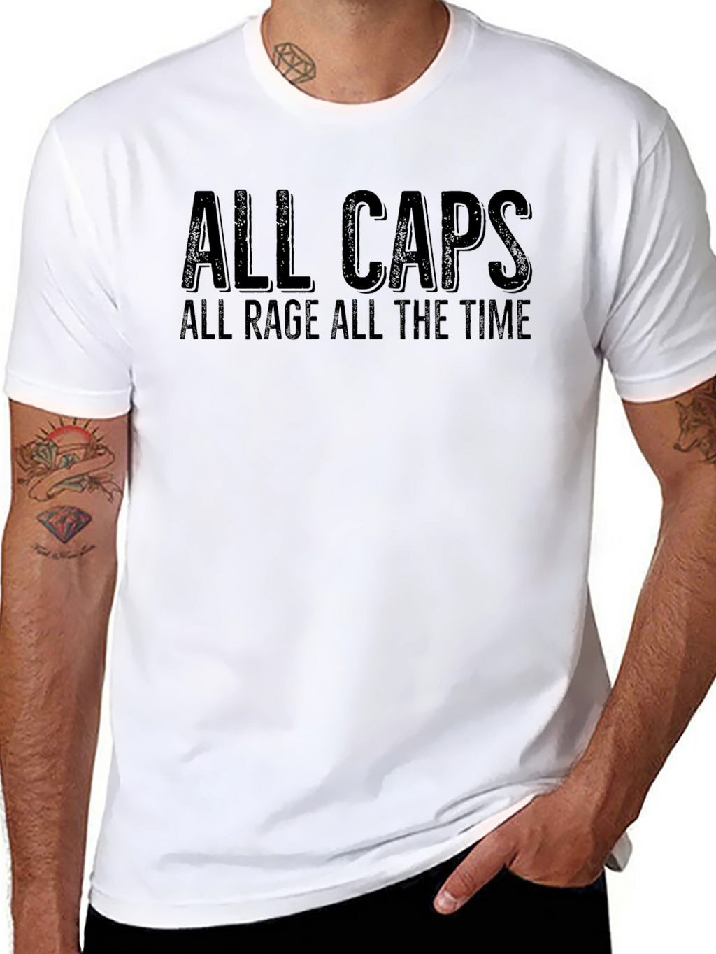 All Caps All Rage T-Shirt - Black Graphic Tee
