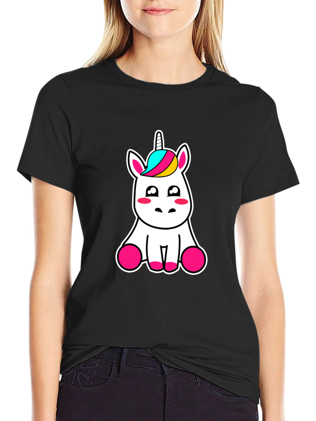 Cute Unicorn Graphic Tee - Black