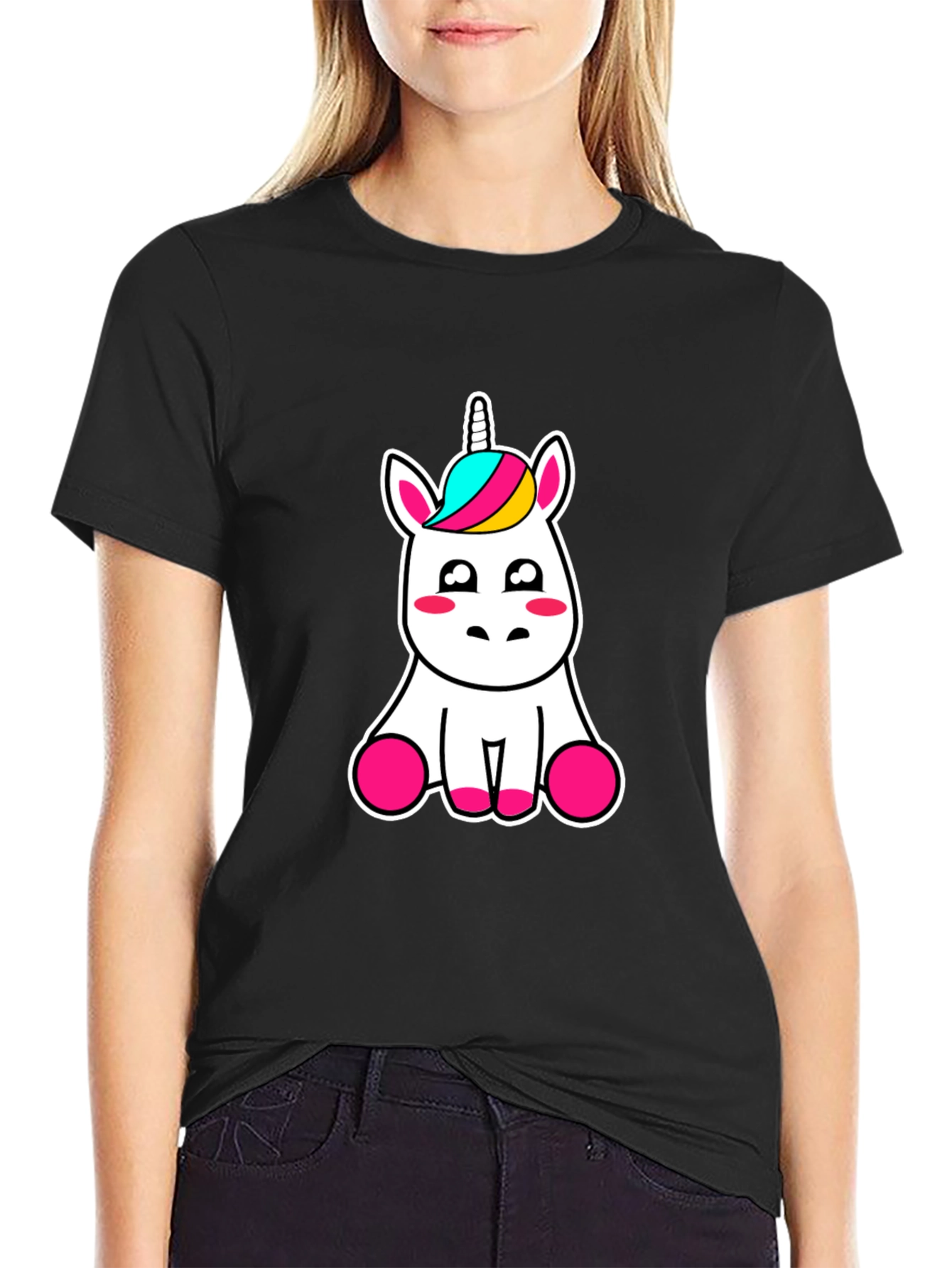 Cute Unicorn Graphic Tee - Black