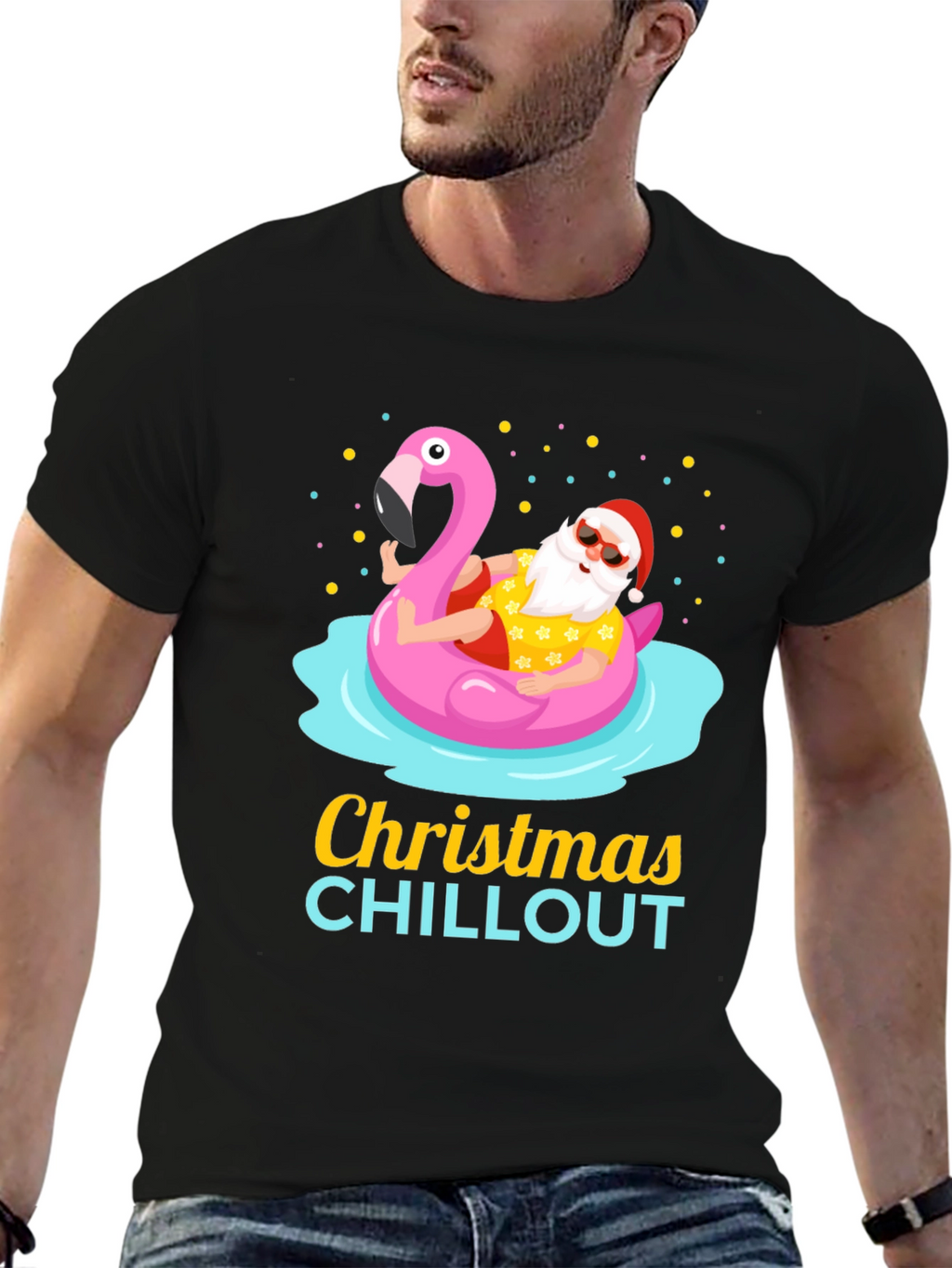 Christmas Chillout Santa Flamingo Pool T-Shirt