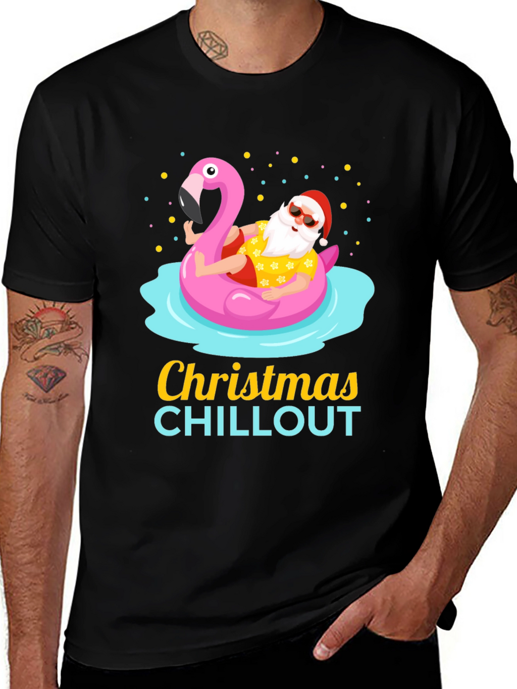 Christmas Chillout Santa Flamingo Pool T-Shirt
