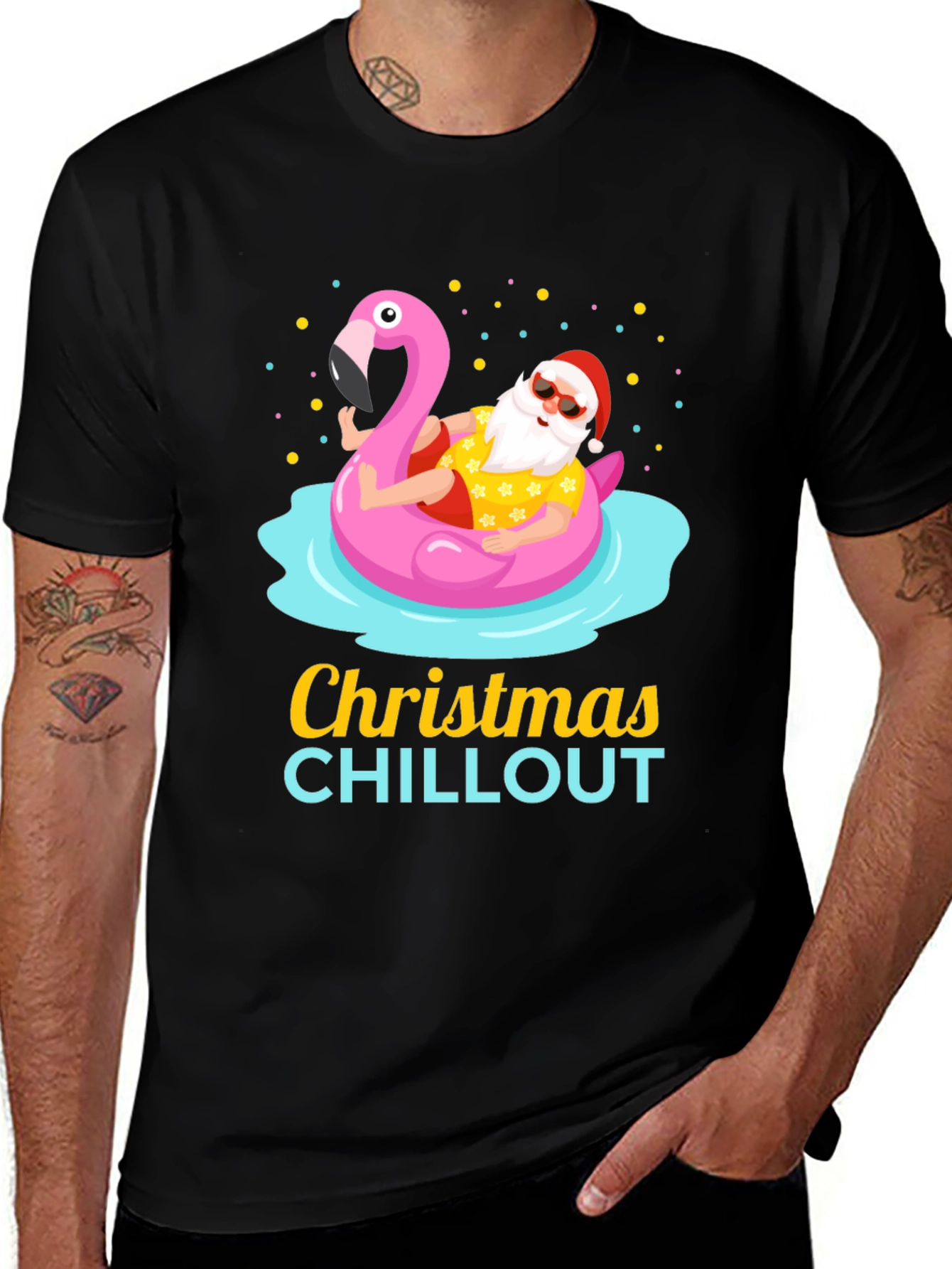 Christmas Chillout Santa Flamingo Pool T-Shirt