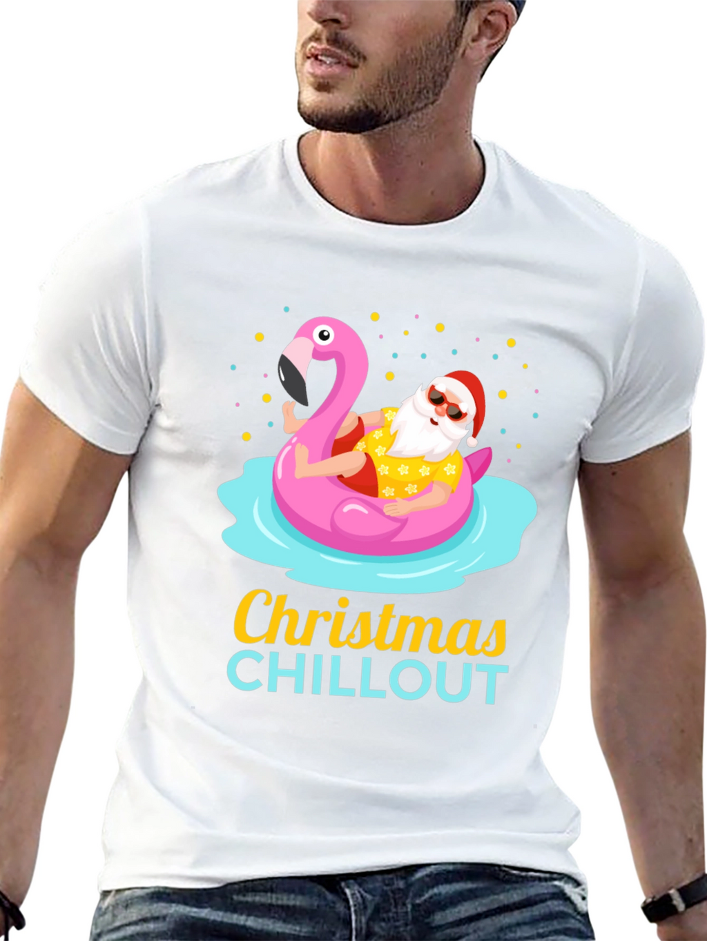 Christmas Chillout Santa Flamingo Pool T-Shirt