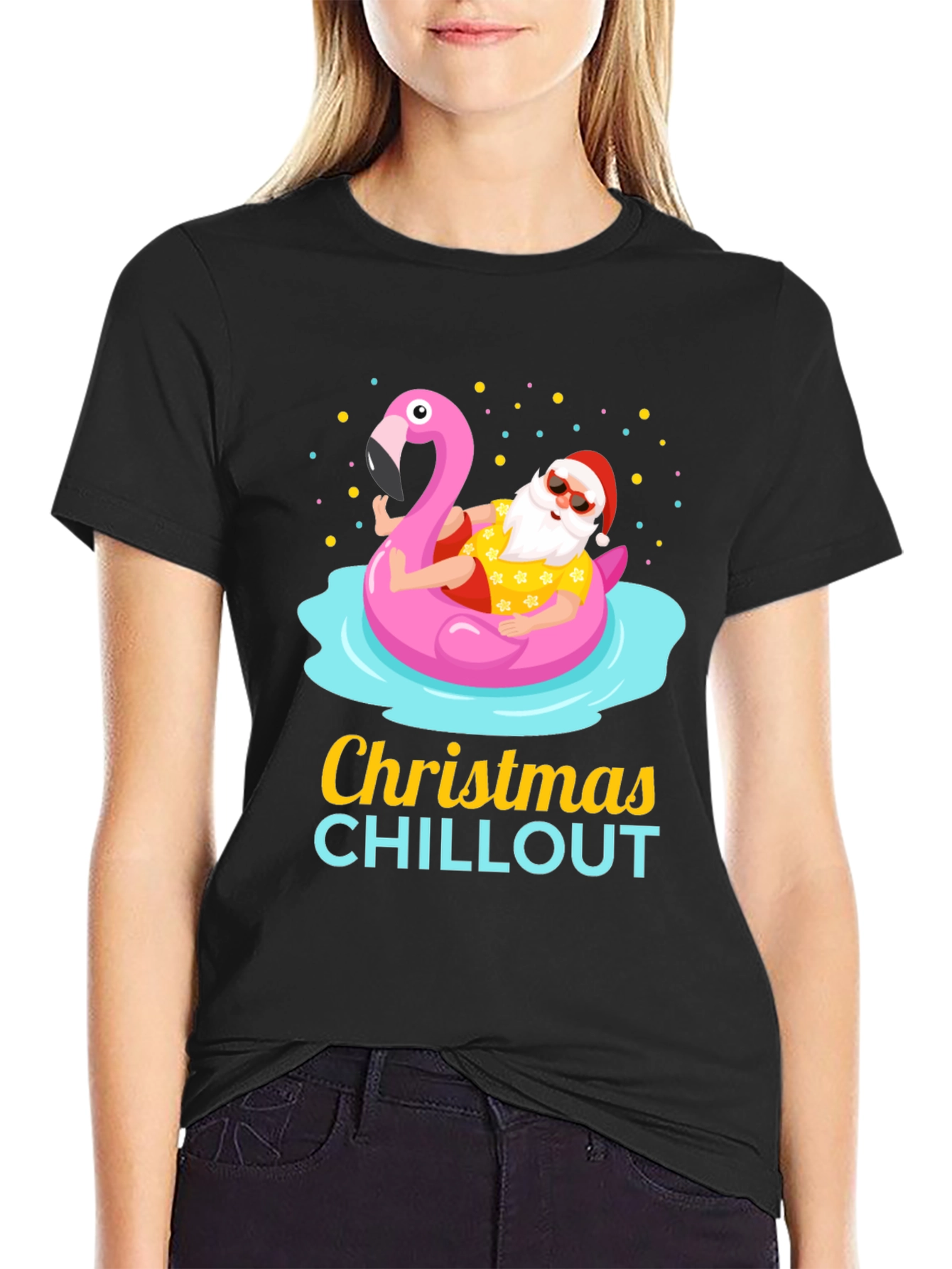 Christmas Chillout Santa Flamingo Pool T-Shirt