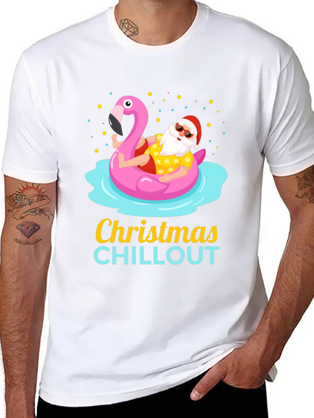 Christmas Chillout Santa Flamingo Pool T-Shirt