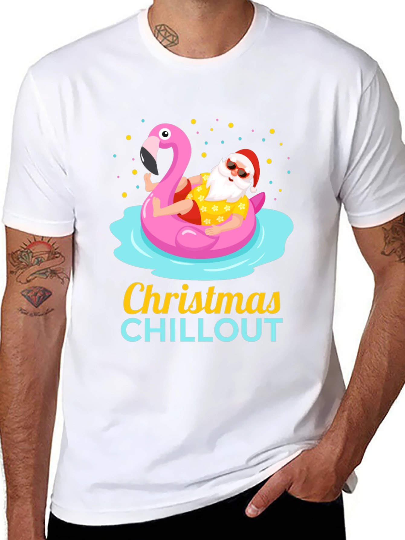 Christmas Chillout Santa Flamingo Pool T-Shirt