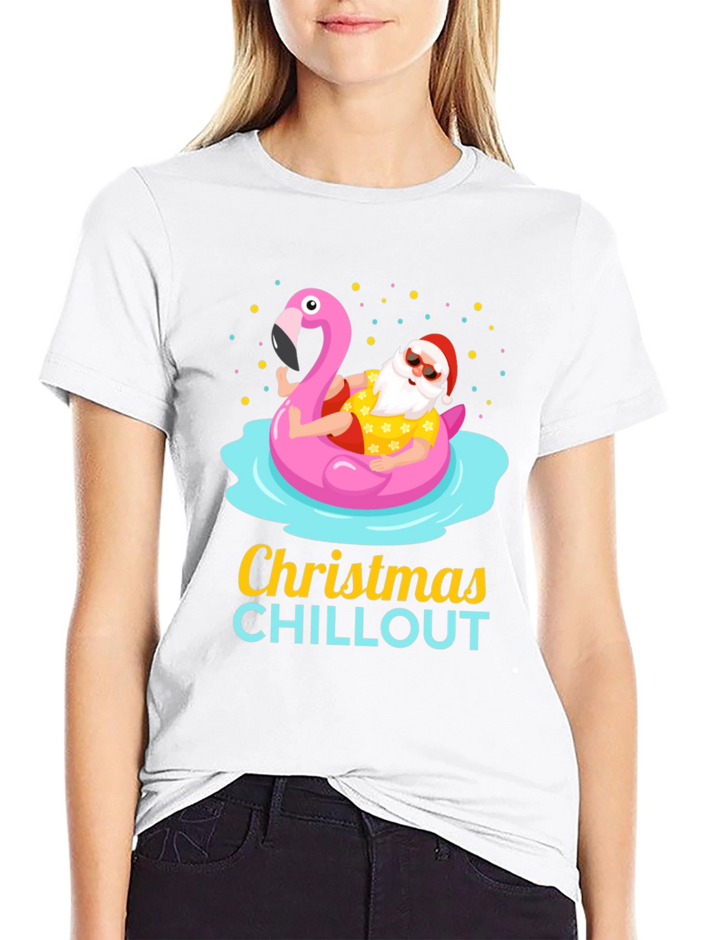 Christmas Chillout Santa Flamingo Pool T-Shirt