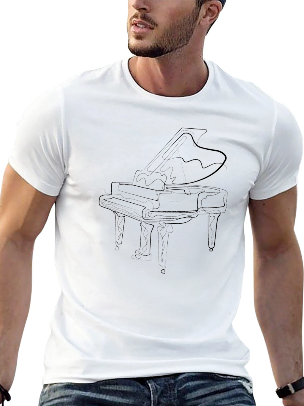 Piano Outline Graphic Black T-Shirt