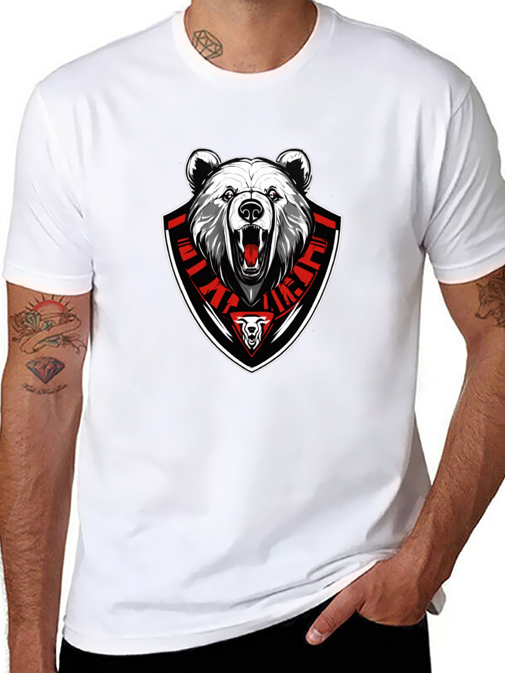 Bear Emblem Graphic Tee - Black Cotton Blend T-Shirt