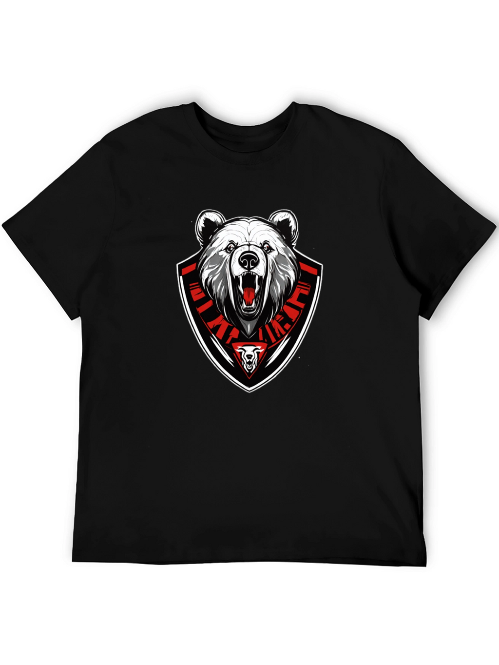 Bear Emblem Graphic Tee - Black Cotton Blend T-Shirt