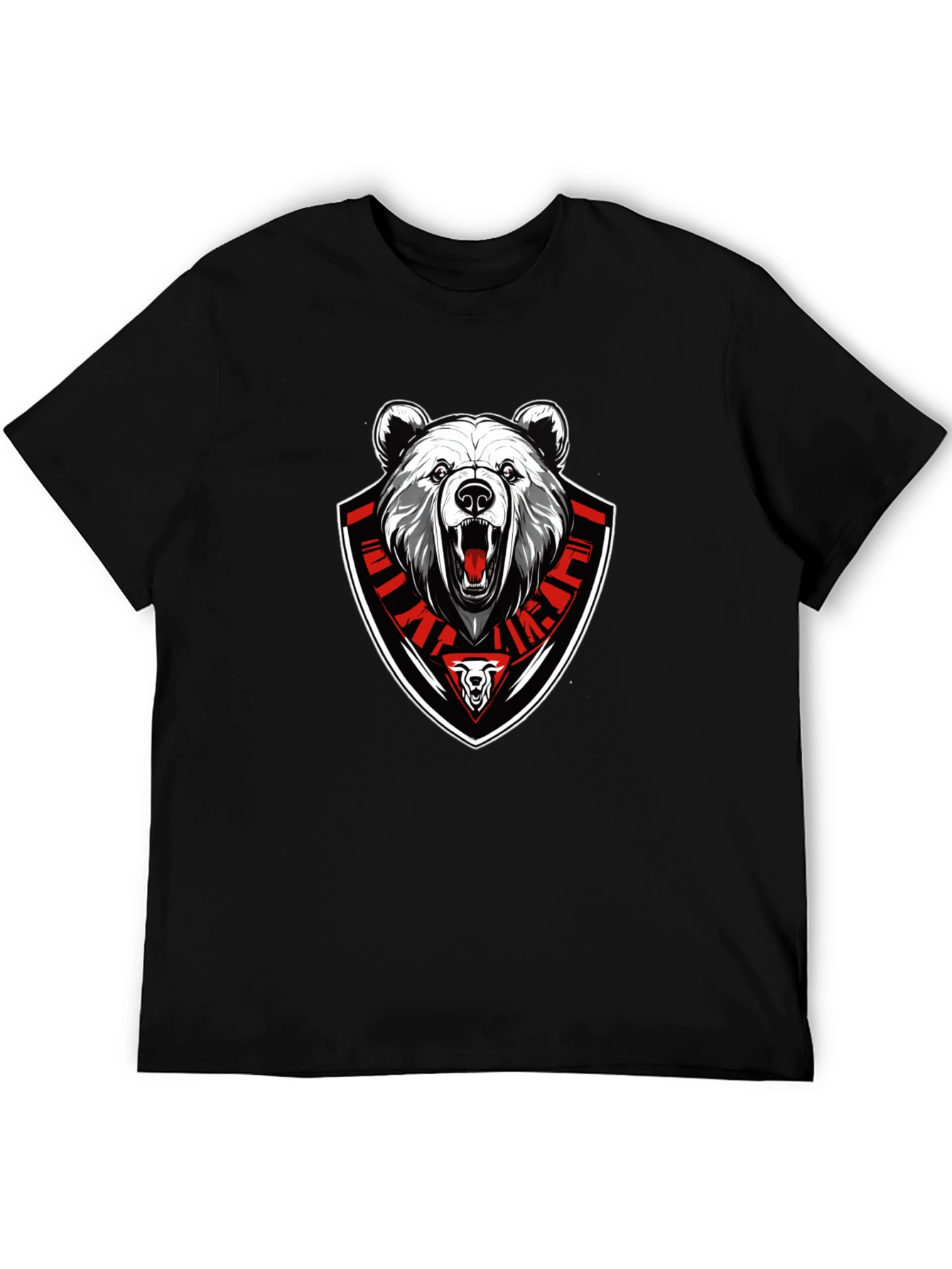 Bear Emblem Graphic Tee - Black Cotton Blend T-Shirt