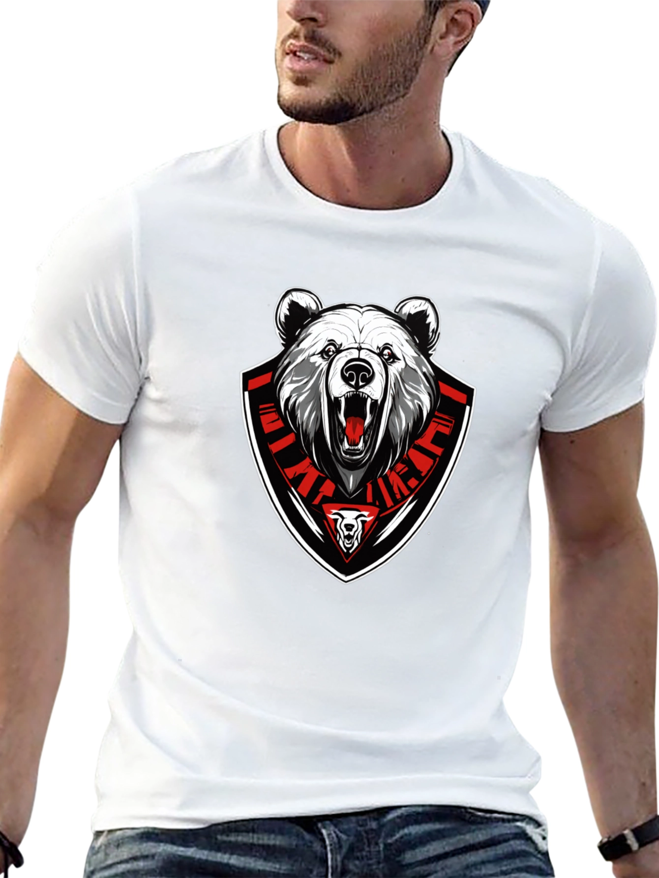 Bear Emblem Graphic Tee - Black Cotton Blend T-Shirt