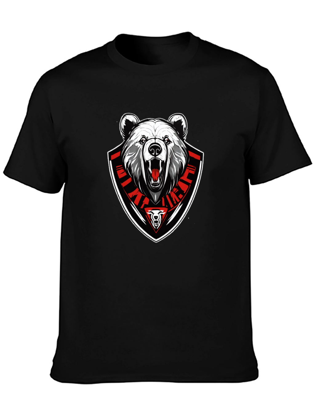 Bear Emblem Graphic Tee - Black Cotton Blend T-Shirt