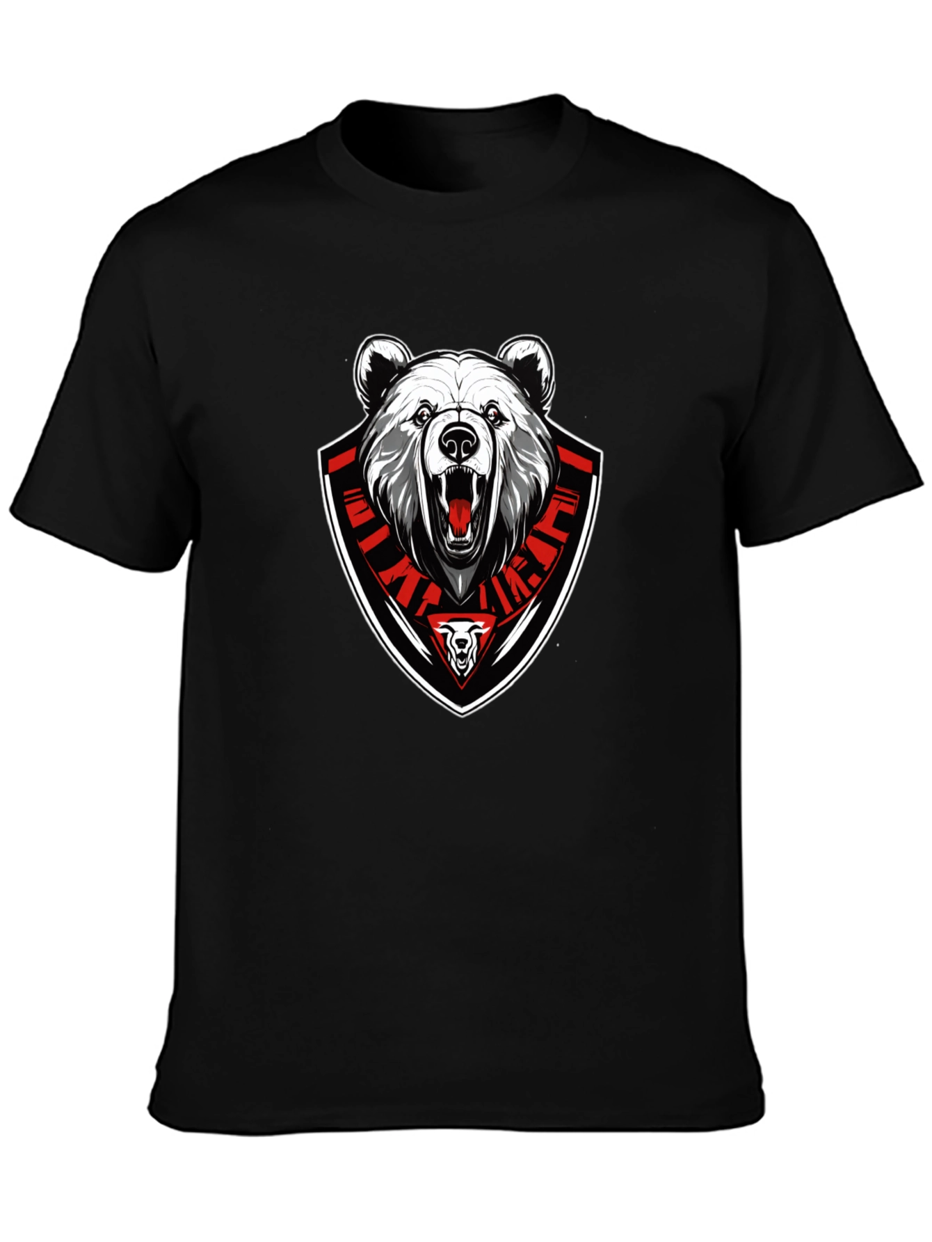 Bear Emblem Graphic Tee - Black Cotton Blend T-Shirt