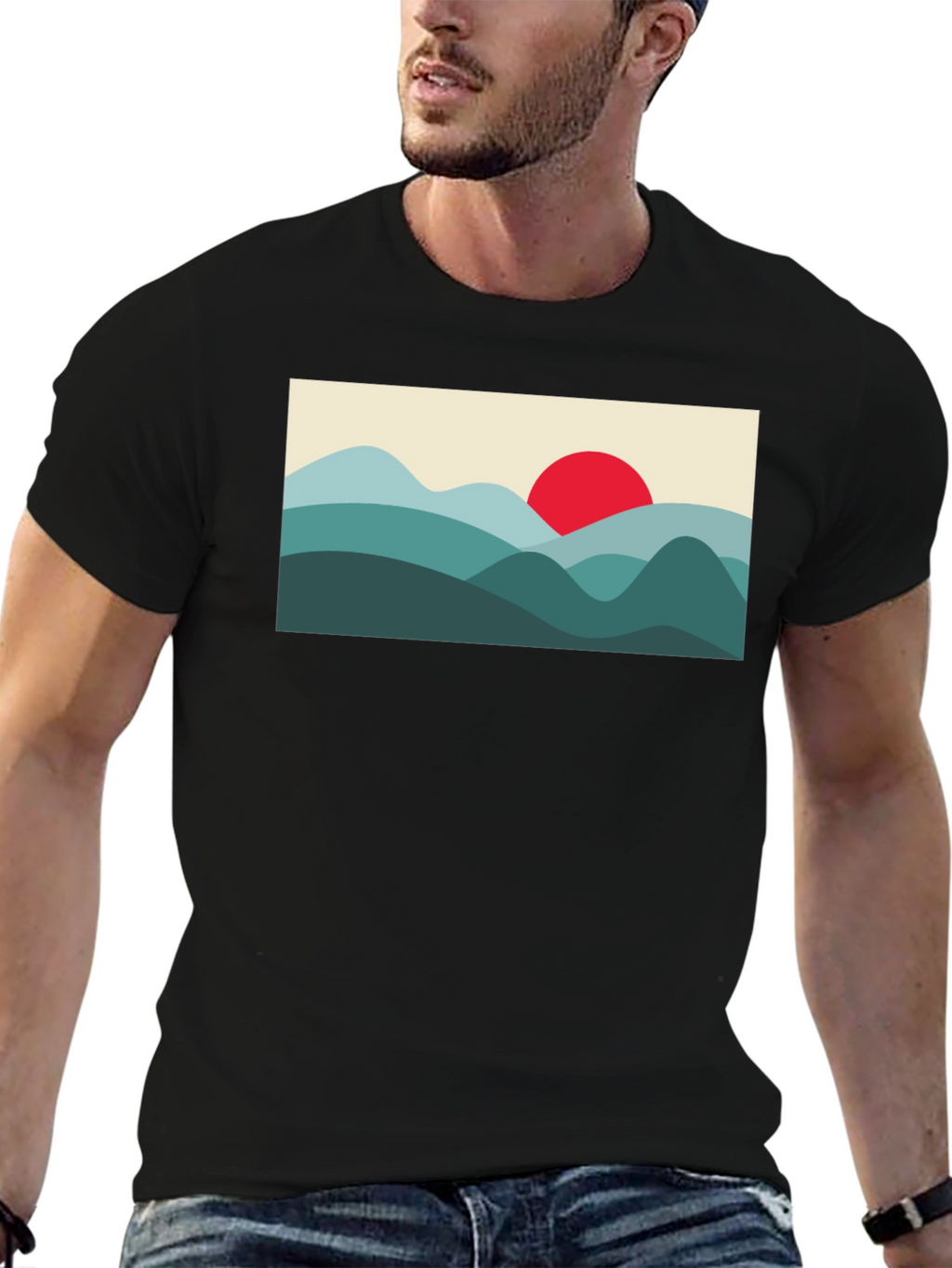 Mountains and Sun Graphic Tee - Black