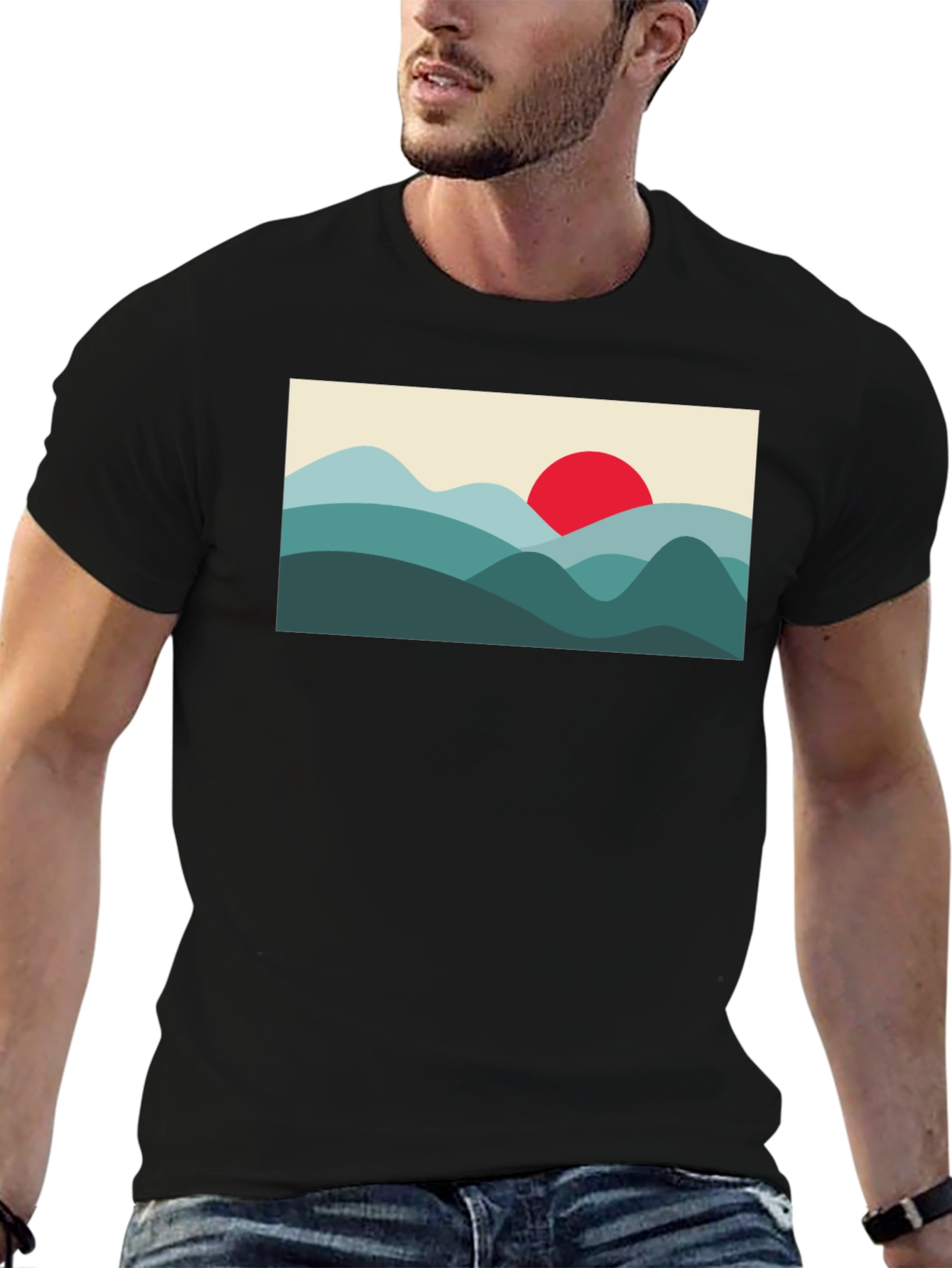Mountains and Sun Graphic Tee - Black