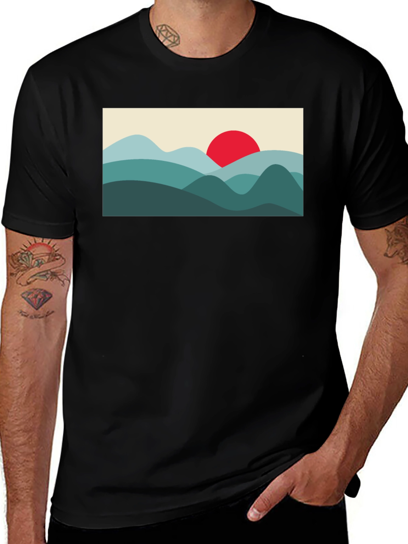 Mountains and Sun Graphic Tee - Black
