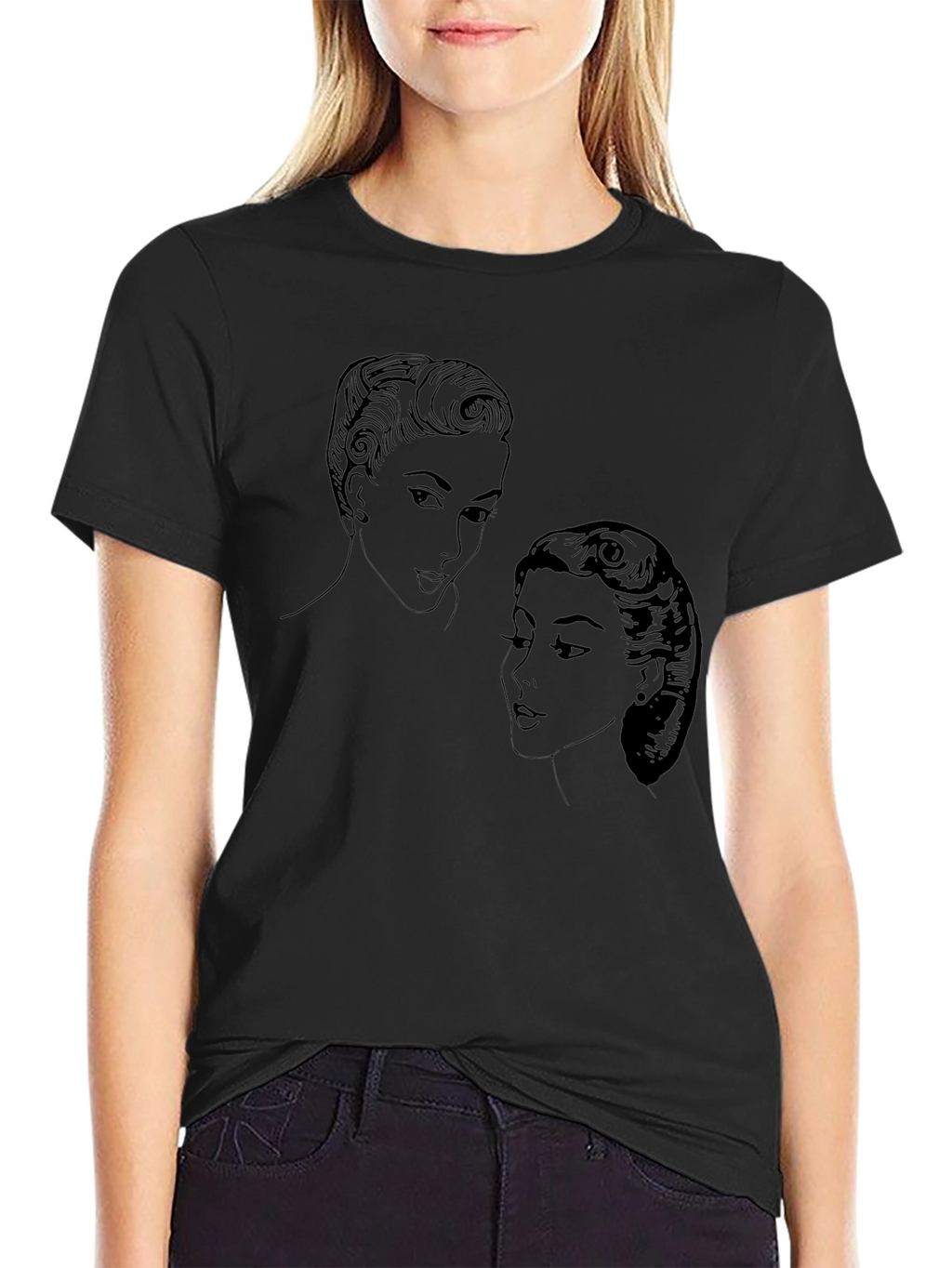 Retro Ladies Graphic Tee - Black Cotton