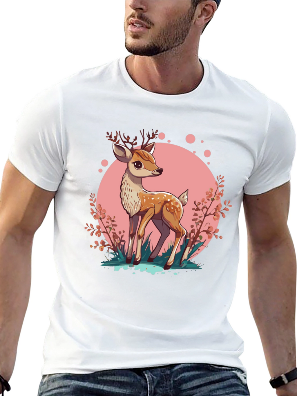 Cute Deer Graphic Tee - Stylish Mens Black T-Shirt