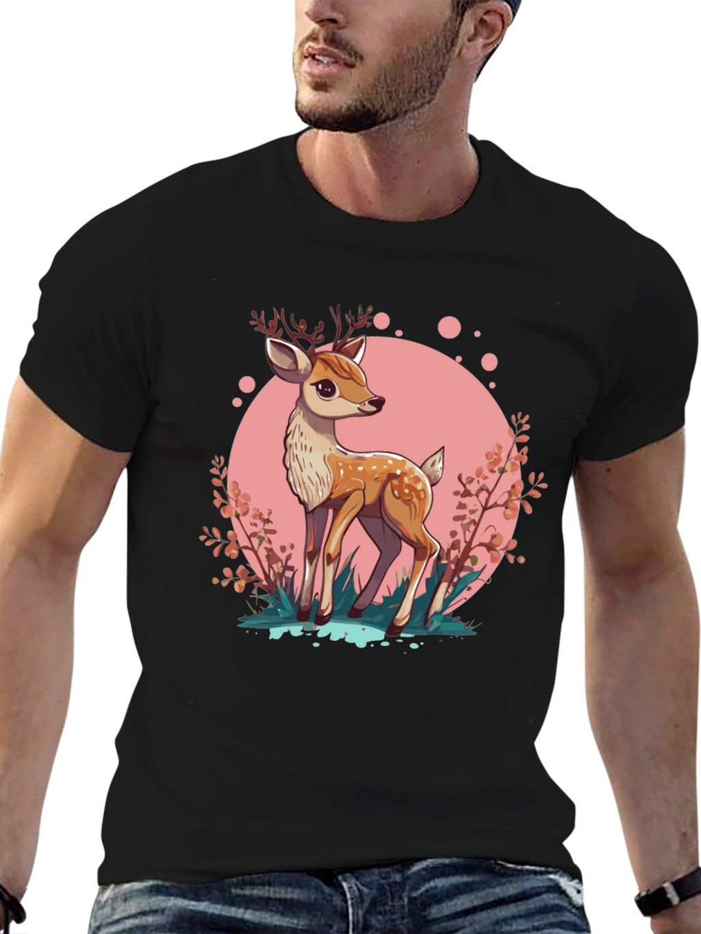 Cute Deer Graphic Tee - Stylish Mens Black T-Shirt