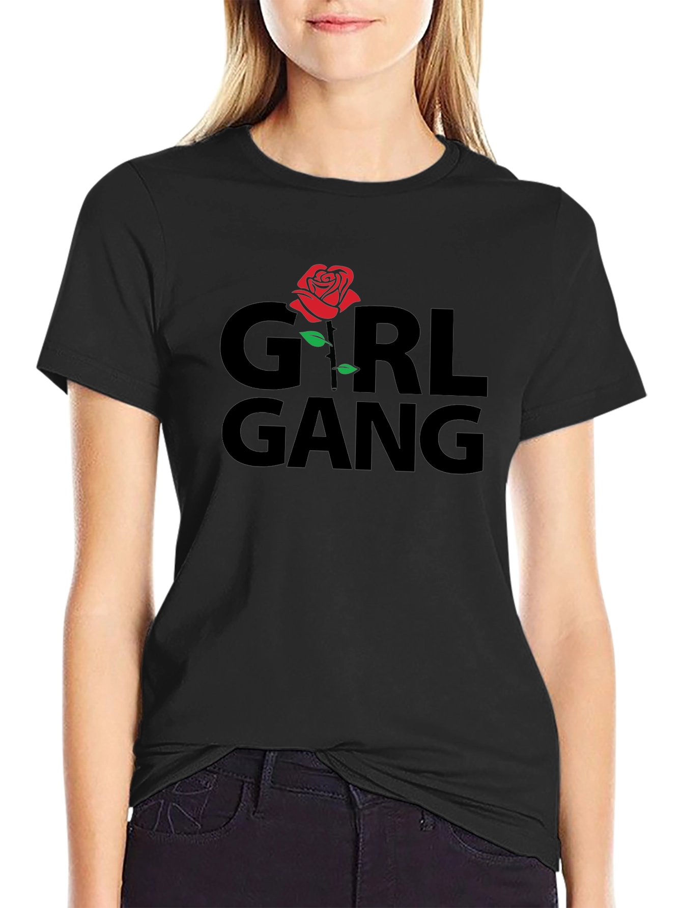 Girl Gang Rose Graphic T-Shirt - Black
