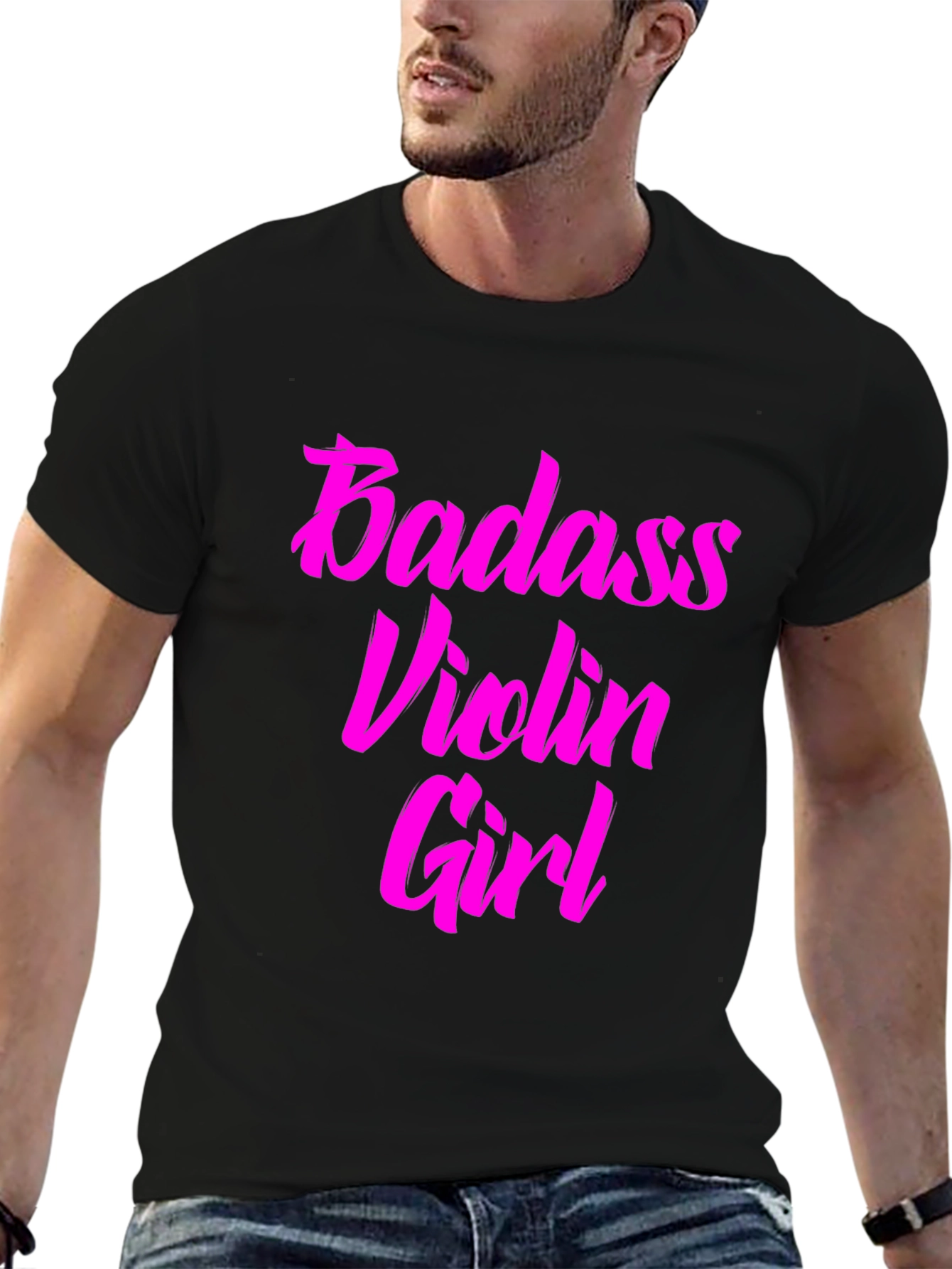 Badass Violin Girl Graphic Tee - Black Cotton T-Shirt