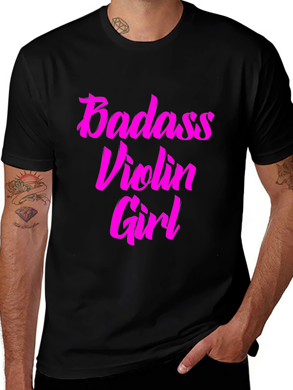 Badass Violin Girl Graphic Tee - Black Cotton T-Shirt