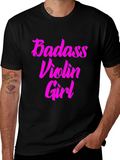 Badass Violin Girl Graphic Tee - Black Cotton T-Shirt