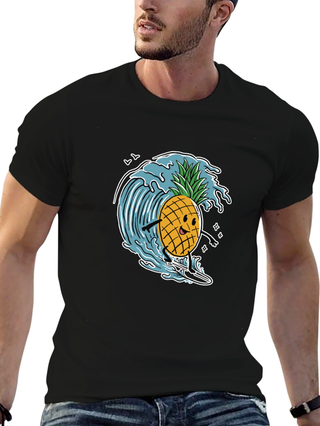 Surfing Pineapple Graphic T-Shirt