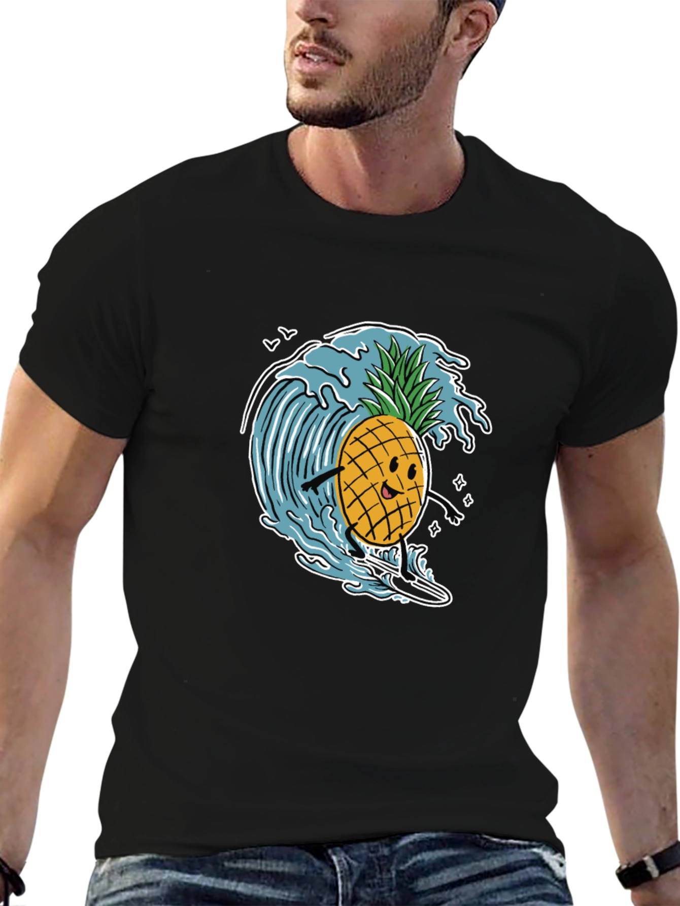 Surfing Pineapple Graphic T-Shirt