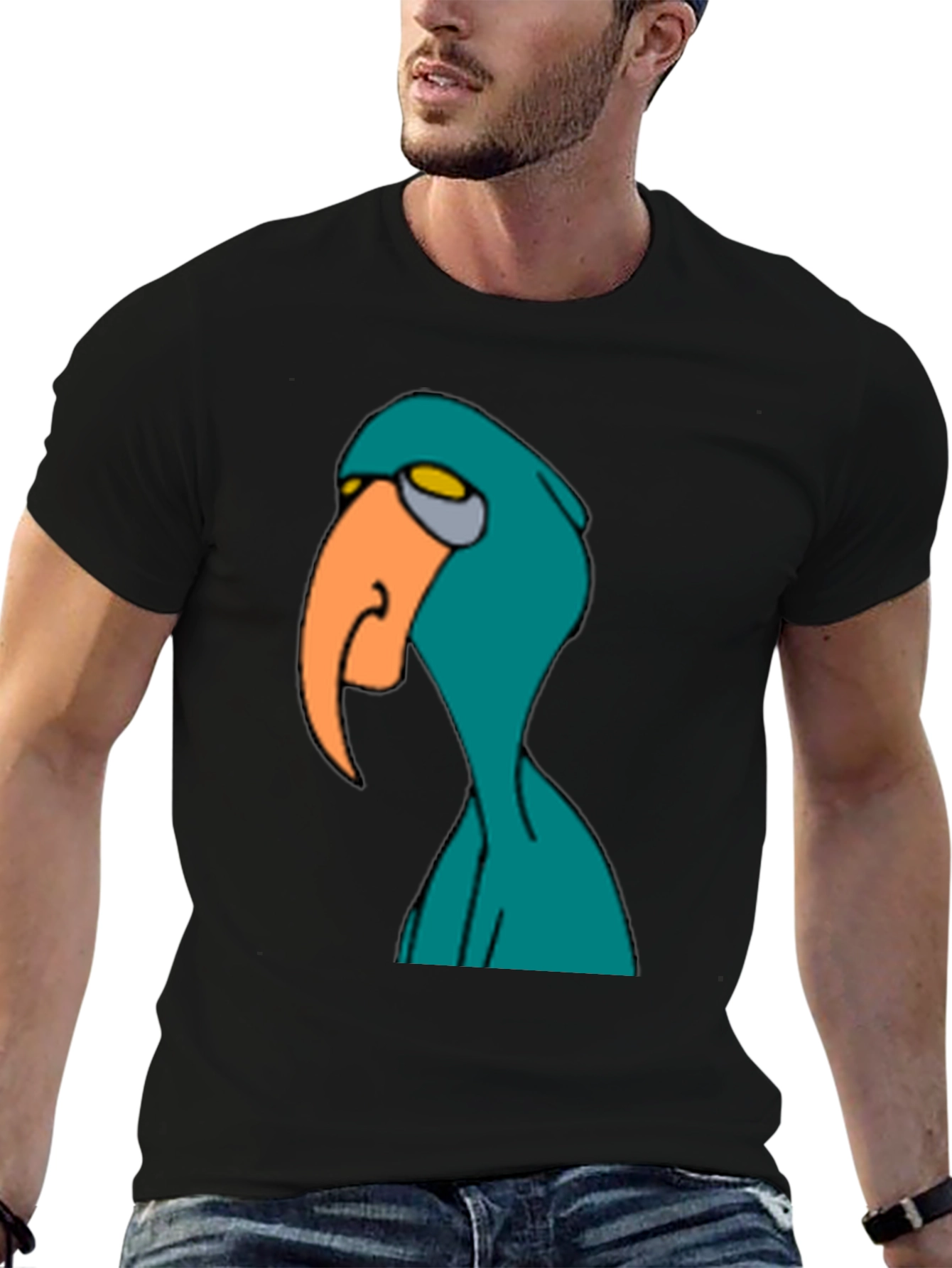 Cartoon Bird Graphic Tee - Mens Black T-Shirt