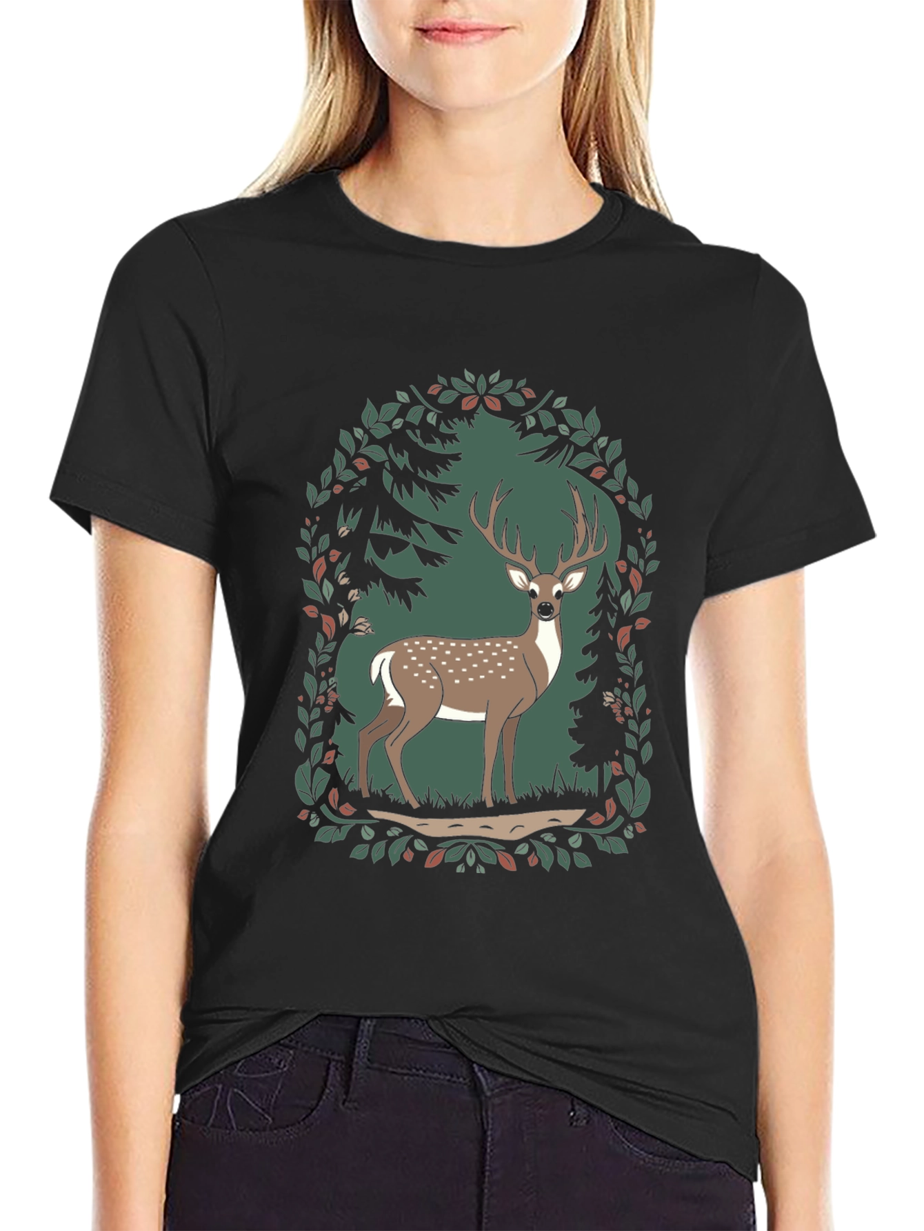 Deer in Forest Graphic Tee - Nature Lover T-Shirt