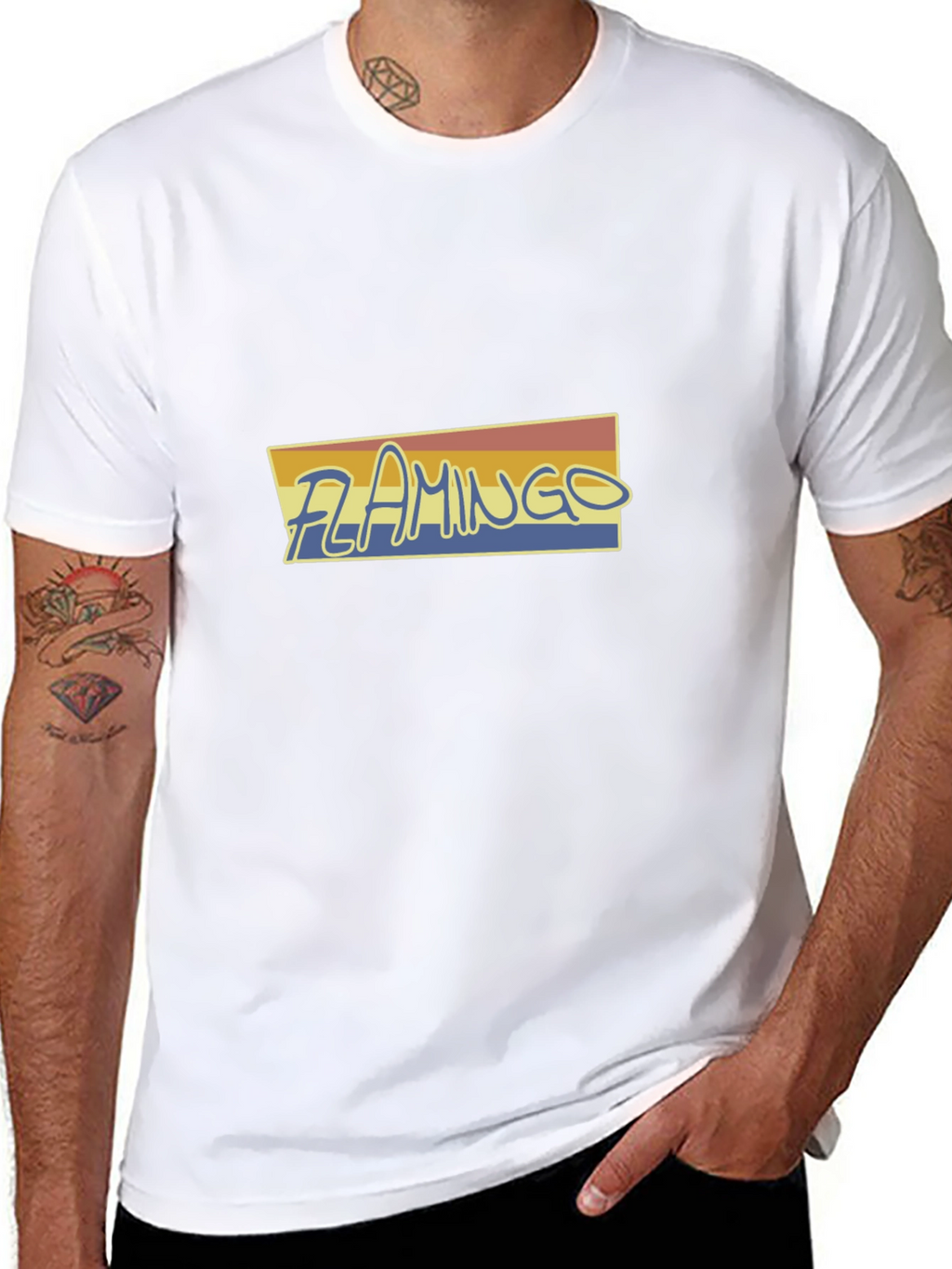 Retro Flamingo Graphic Tee - Soft Black Cotton Shirt