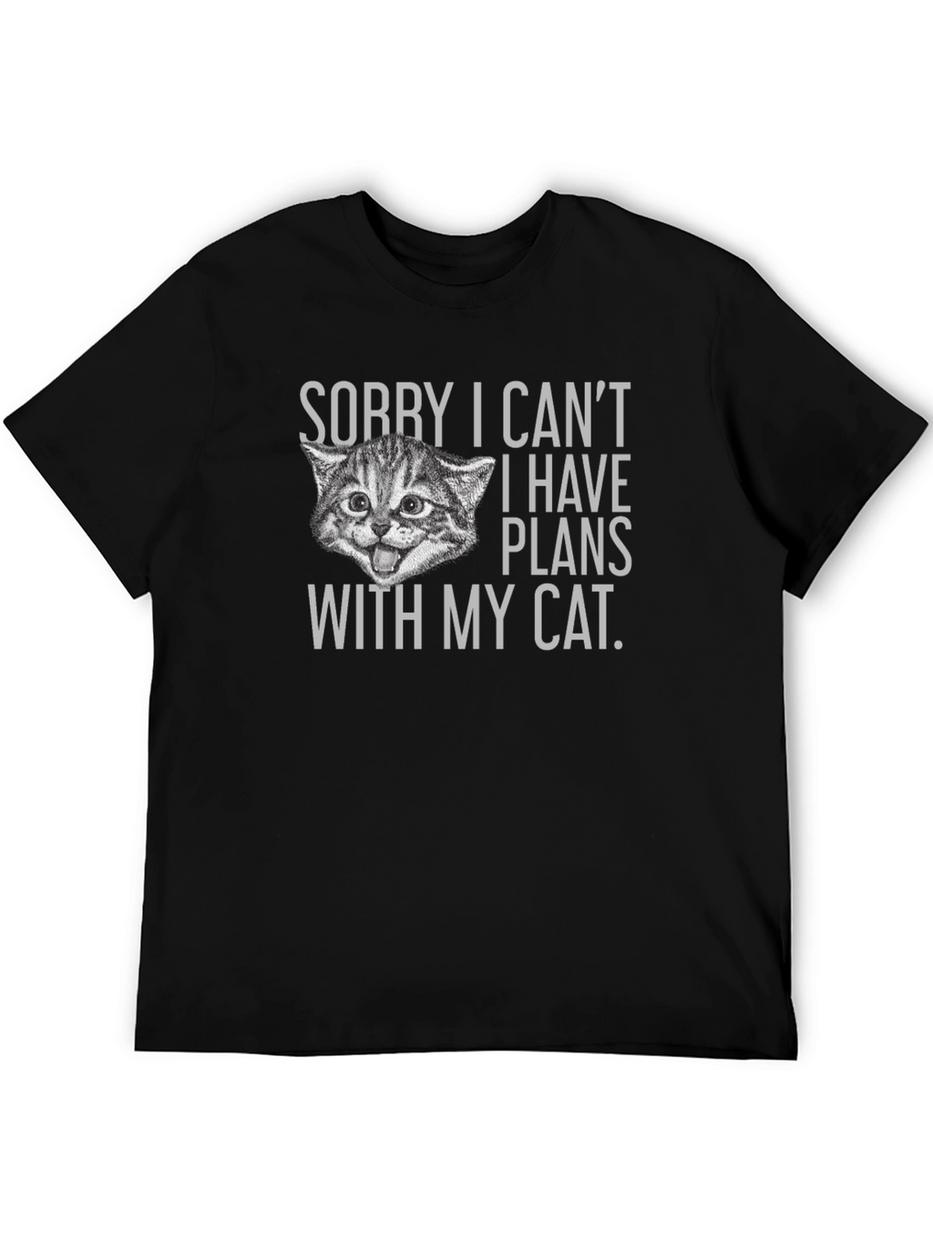 Funny Cat Plans Graphic Tee - Black Cotton T-Shirt