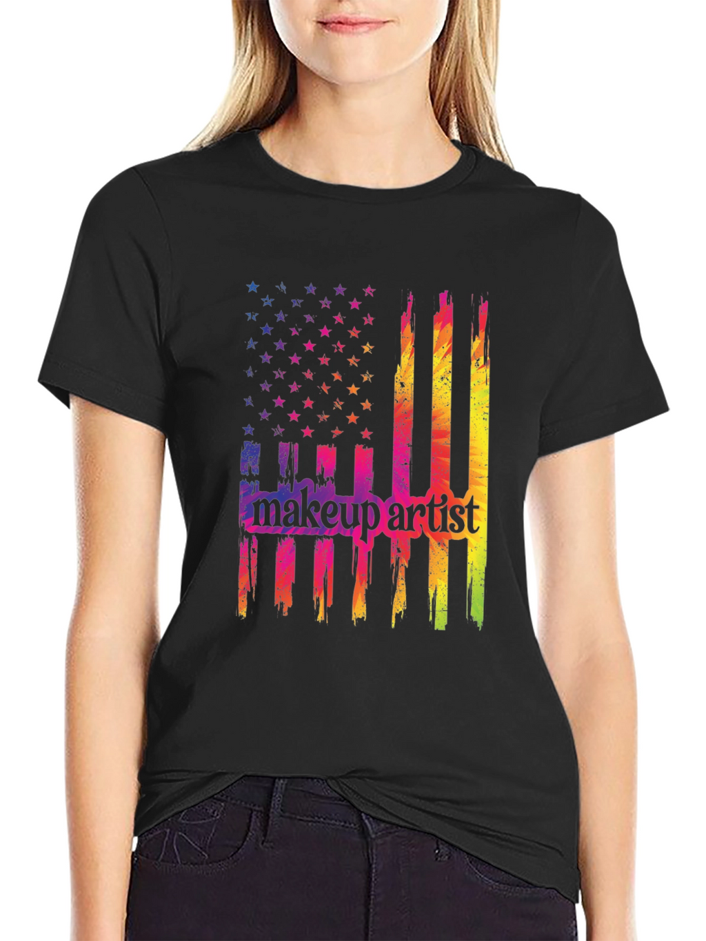 Makeup Artist American Flag Graphic T-Shirt