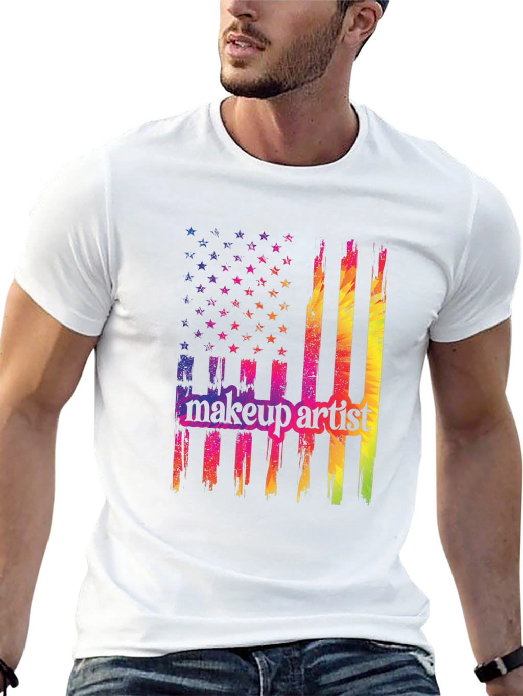 Makeup Artist American Flag Graphic T-Shirt