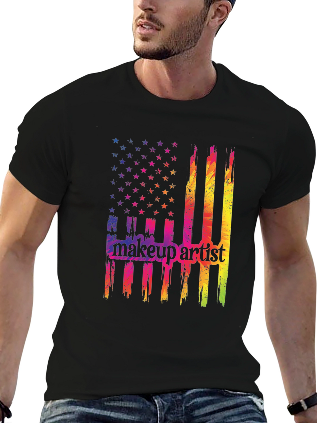 Makeup Artist American Flag Graphic T-Shirt