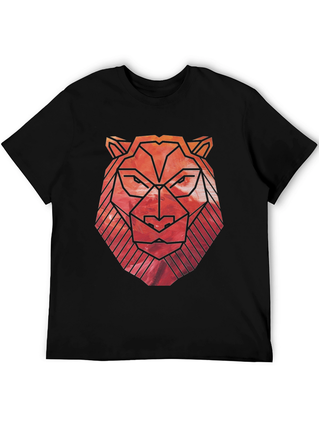Geometric Lion Graphic Tee - Black Cotton Blend