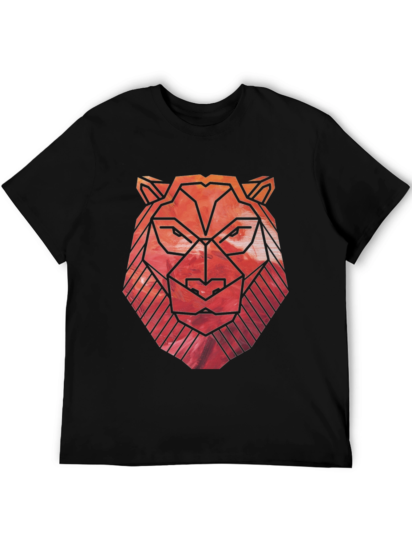 Geometric Lion Graphic Tee - Black Cotton Blend