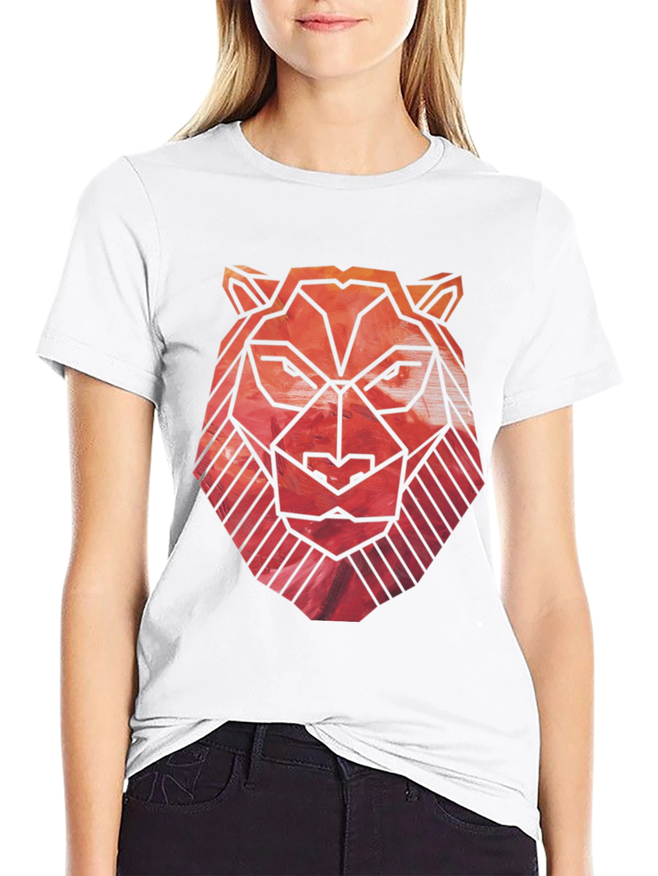 Geometric Lion Graphic Tee - Black Cotton Blend