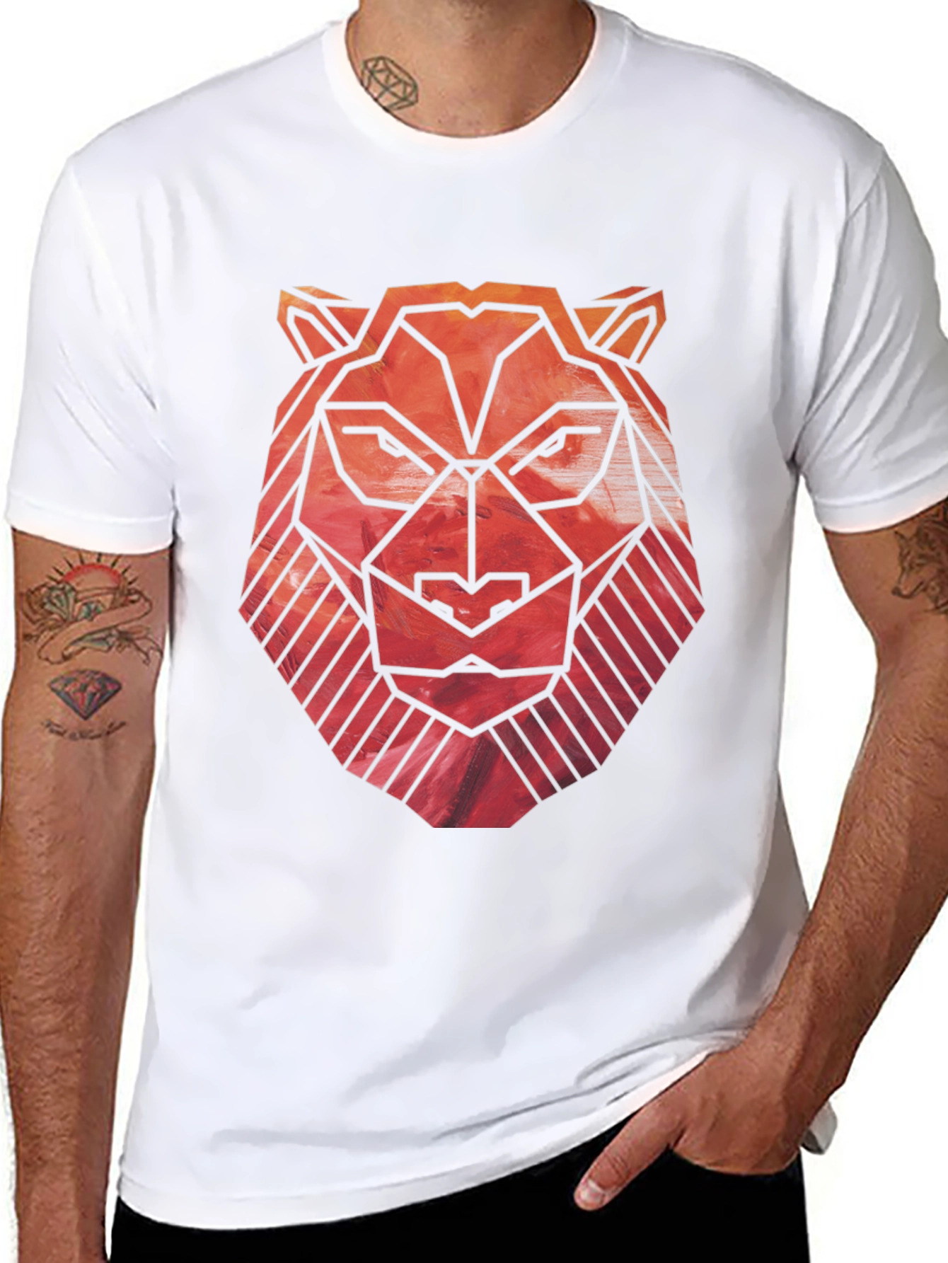 Geometric Lion Graphic Tee - Black Cotton Blend