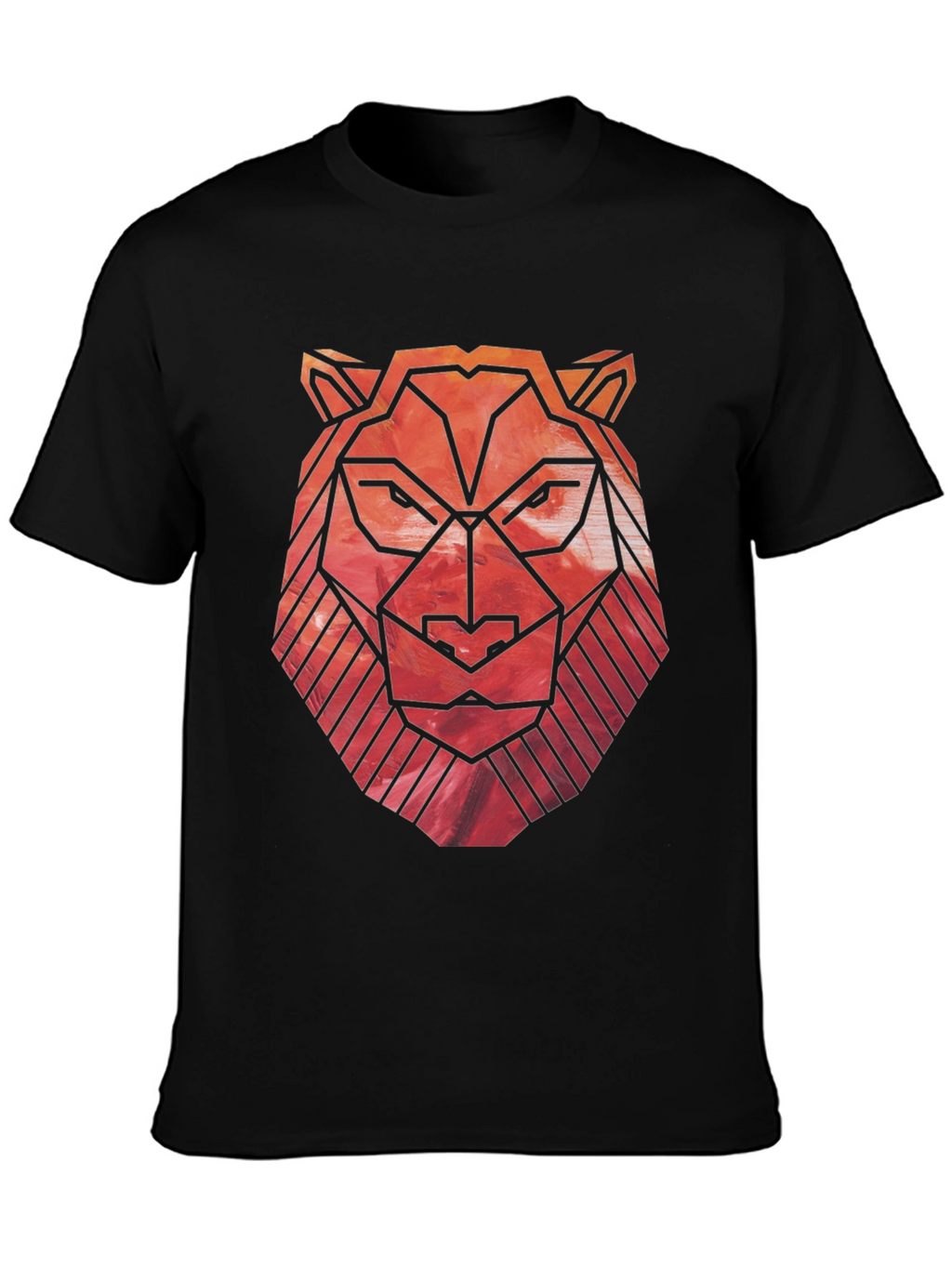 Geometric Lion Graphic Tee - Black Cotton Blend