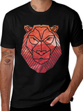 Geometric Lion Graphic Tee - Black Cotton Blend