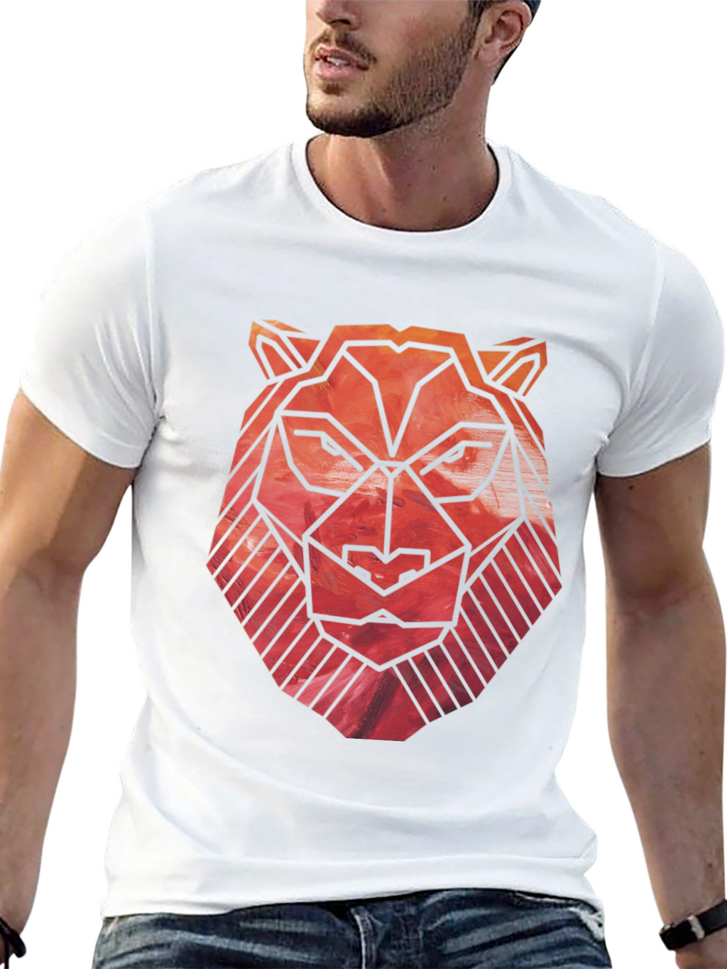 Geometric Lion Graphic Tee - Black Cotton Blend