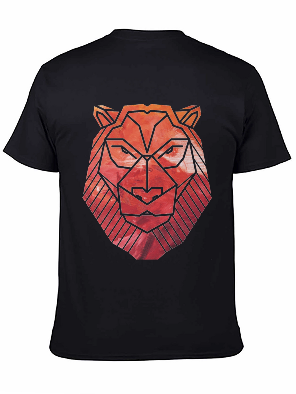 Geometric Lion Graphic Tee - Black Cotton Blend