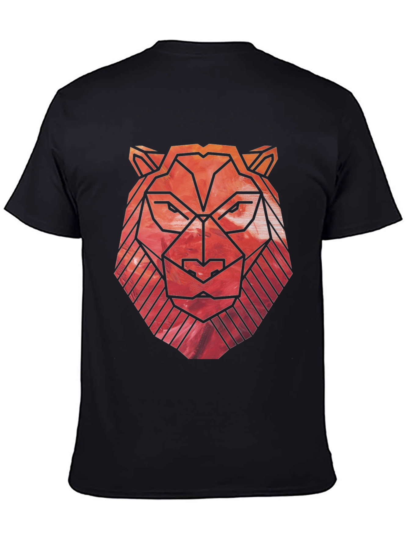 Geometric Lion Graphic Tee - Black Cotton Blend